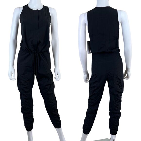 Athleta Black Size 2 Canopy Parachute Cargo Athleisure Nylon Romper NEW Jumpsuit - Picture 1 of 17
